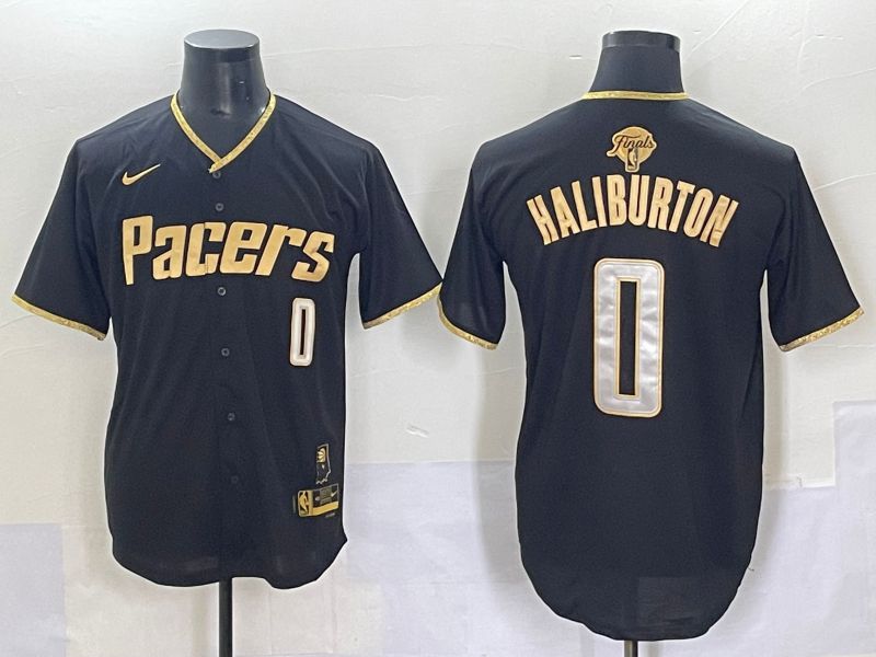 Men 2025 Indiana Pacers 0 Haliburton Black Joint Name NBA Jersey style 6